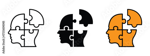 Human head profile and jigsaw puzzle icon vector. thinking, problem solving, and intelligence symbol. vector illustration.