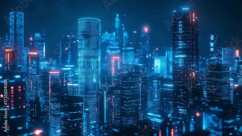 Futuristic Neon Cityscape at Night: A Digital Metropolis Glows