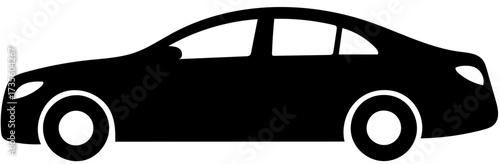 Vector cartoon car illustration, isolated black and white classic automobile transport icon