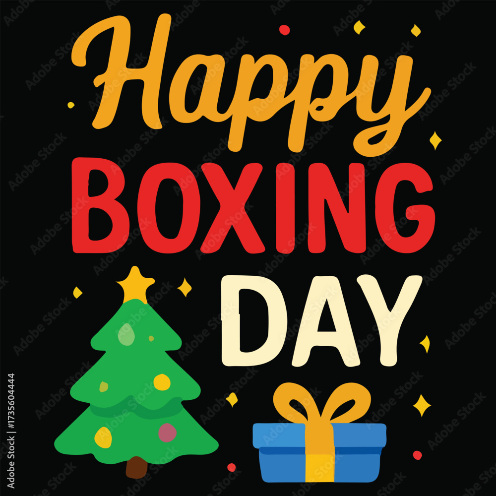 Obraz premium Happy Boxing Day Greeting with Gift Box and Ribbon