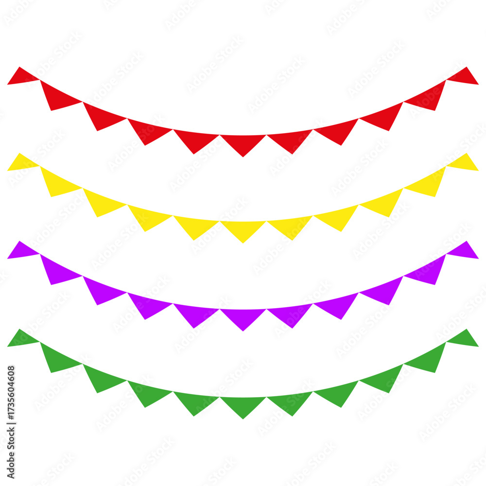 Fototapeta premium Bunting garland banner. Colored triangular flags. Party decoration detail. Vector festive element.