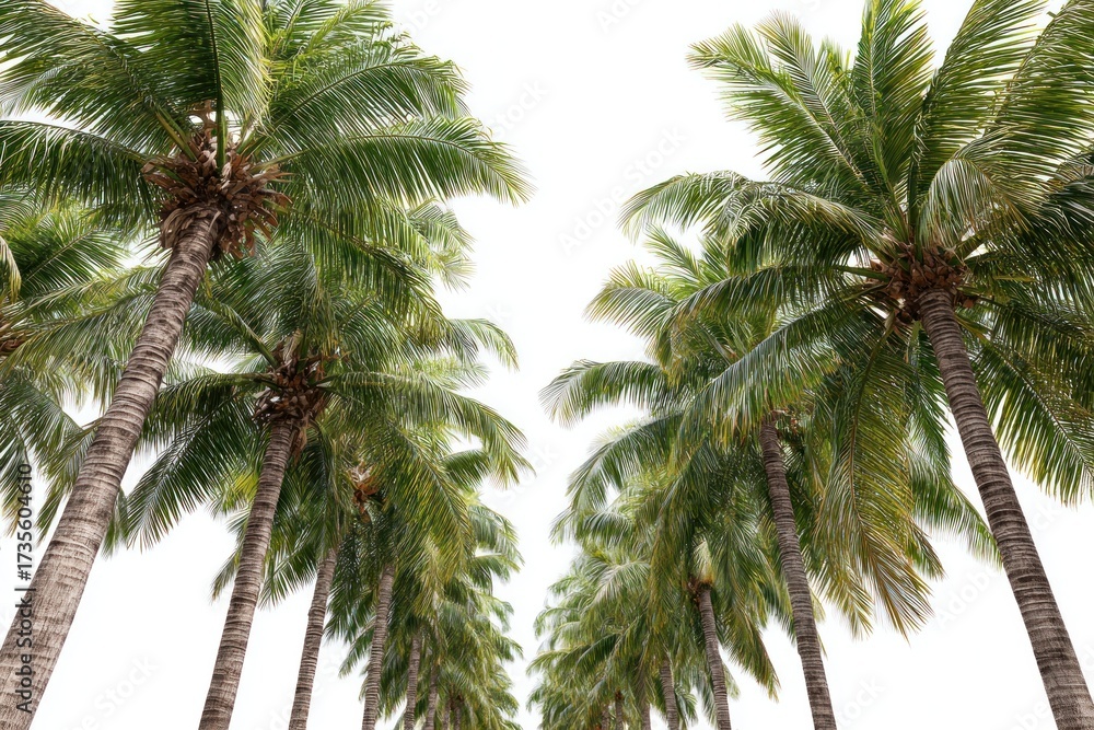Fototapeta premium A row of tall palm trees reaching towards the sky on a bright day.
