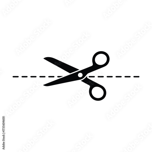 Scissors cutting a dashed line silhouette