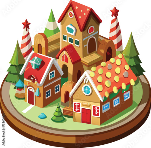 Christmas Gingerbread Villages traditional gingerbread house with candy cane details