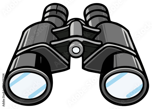 Black and gray cartoon binoculars, vector illustration of a simple spyglass.
