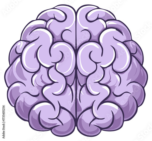 Vibrant Purple Brain Top View Cartoonish Illustration Symbolizing Thought and Ideas