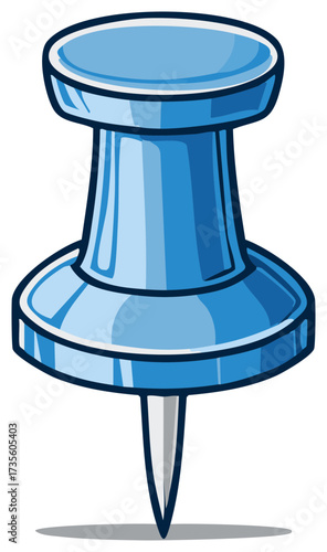 Illustration of Blue Push Pin Tack Needle with shadow on white background office supplies and design vector