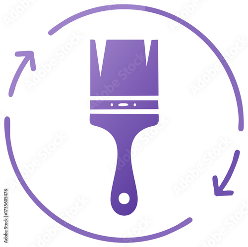 Purple gradient paint brush icon with circular refresh arrows illustrating artistic update and creativity