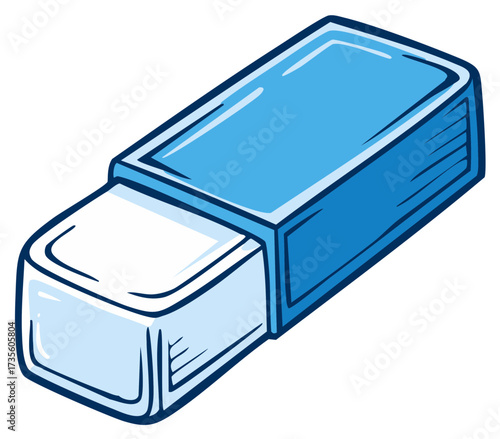 Cartoon Illustration of a Blue Rectangular Eraser for School or Office Supplies