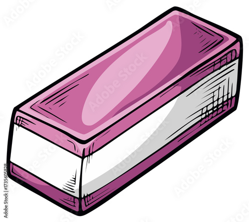 Vibrant pink rectangular eraser school stationery for correcting and learning cartoon drawing