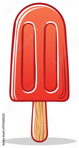 Red fruit ice pop on a stick vector illustration Cartoon frozen dessert summer snack food graphic