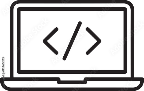 Laptop with Code Brackets Icon computer coding