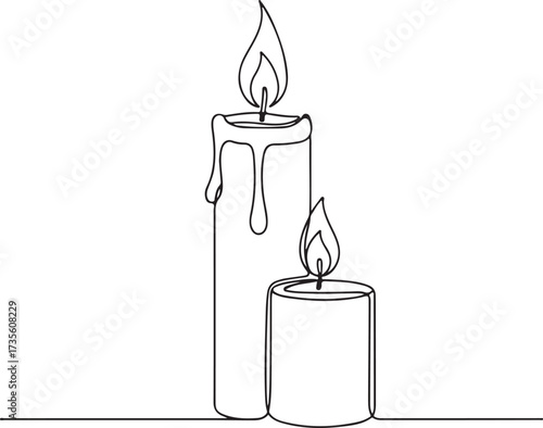 Continuous line drawing of two burning candles