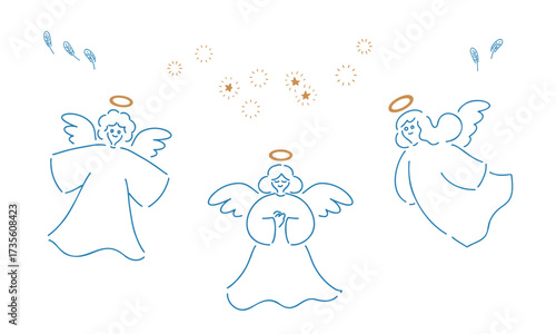3人の天使_手書きイラスト,ベクター_ カラー｜Three Angels_Hand-Drawn Illustration, Vector_Color