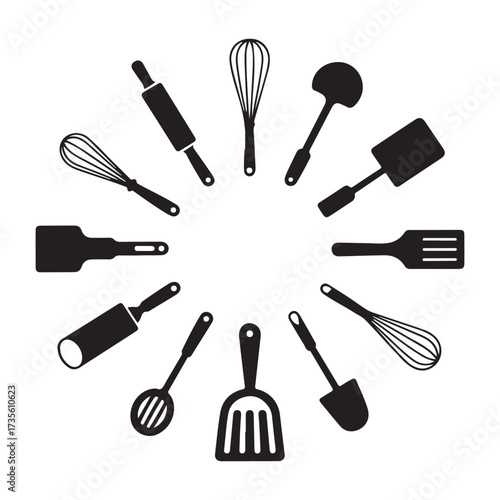 Black silhouette kitchenware illustration pack