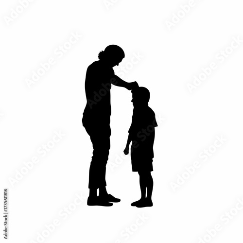 Silhouette of a caregiver comforting a child after a fall isolated on white background