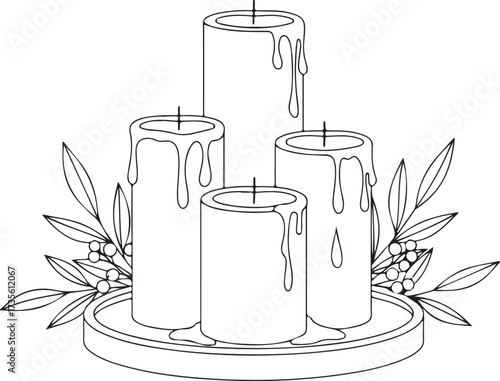 Elegant candle arrangement line art illustration design vector