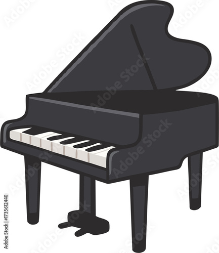 Minimalist Grand Piano Vector Illustration with Black and White Keys – Isolated Musical Instrument Clipart