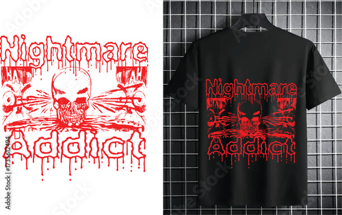 Nightmare Addict  Dripping Blood Typography T-Shirt Design, Horror Typography Vector tshart design this design for print 300dpi hand work