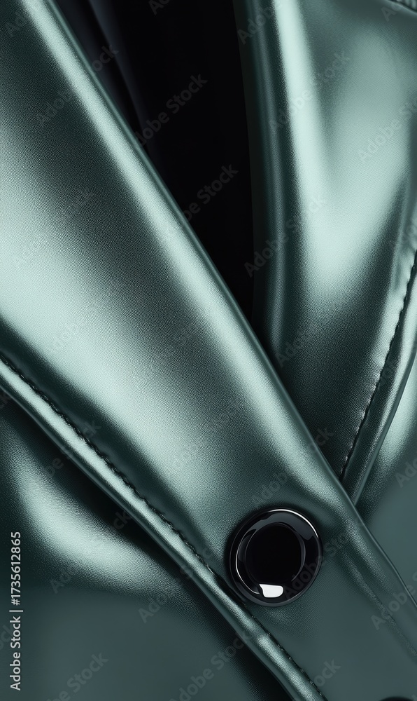 Naklejka premium Close-up of a teal-green, glossy jacket
