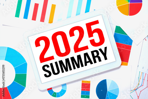 2025 summary, calendar cover, red numbers over white background