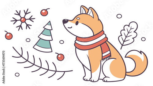 Winter Wonderland themed SVG: Mischievous Shiba inu with with a tiny crown in a Winter environment