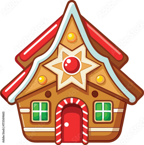 Christmas Gingerbread Villages cozy gingerbread home with pink roof and white trim