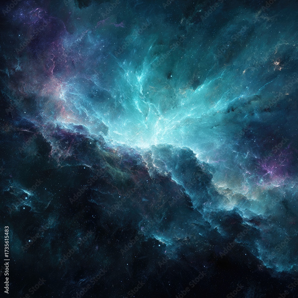 Fototapeta premium Space Nebula With Turquoise And Dark Colors