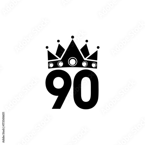Black crown above the number 90 on white background