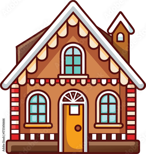 Christmas Gingerbread Villages cozy gingerbread cottage with pink trim and snow details