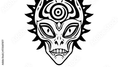 Tribal skull mask tattoo vector illustration with fire design, a symbol of death and evil art