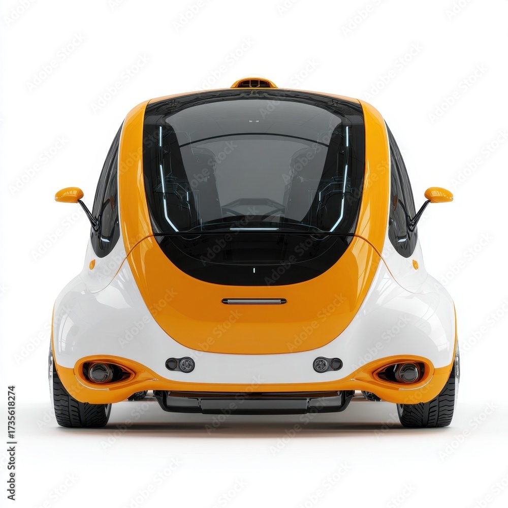 Naklejka premium Futuristic orange and white autonomous electric concept car sleek design studio shot isolated on white background
