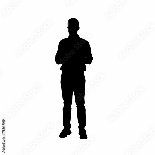 Literacy trainer encouraging learners with hand gestures silhouette isolated on white background