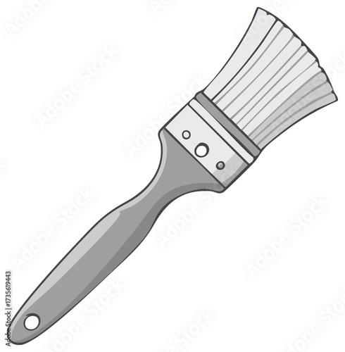 Gray-scale illustration of a paint brush with a hole at the end of the handle and bristles.