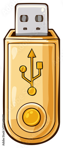 Cartoon Style Gold USB Flash Drive with Standard USB Connector and Protective Cap