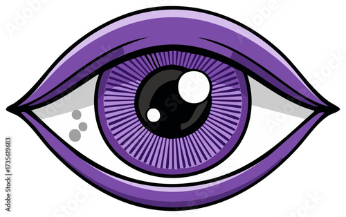 Stylized purple eye with black pupil and lashes, vector illustration