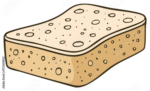 Hand Drawn Beige Sponge Illustration with Rounded Edges and Many Holes