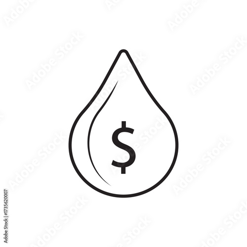 Line icon of a dollar sign within a drop, symbolizing liquid assets. Ideal for illustrating liquidity, financial flow, investment funds, economic resources, and money circulation in websites and apps.