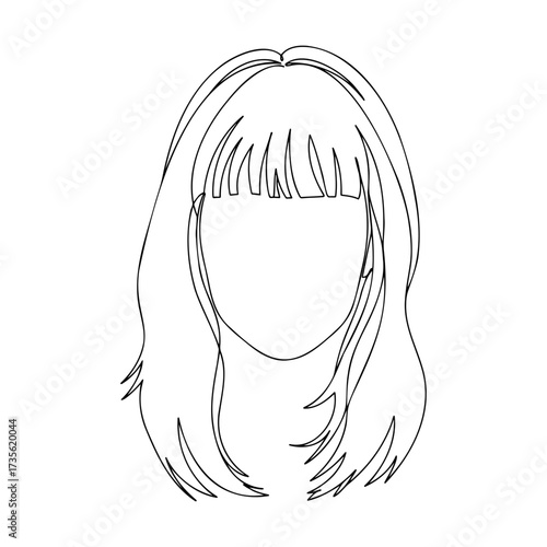 parted bangs iconLine art of a woman with parted bangs and long hair representing hairstyle trends