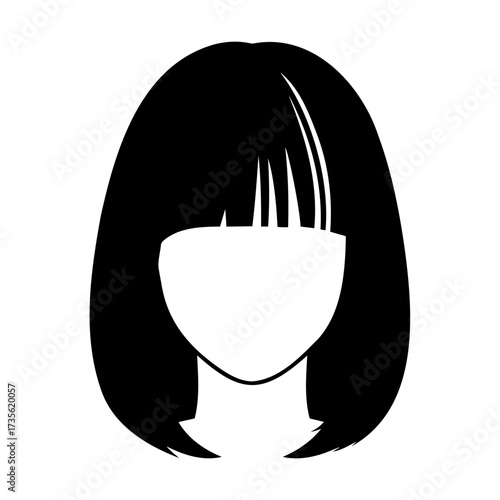 Woman with parted bangs icon in a modern style representing contemporary hairstyle icon