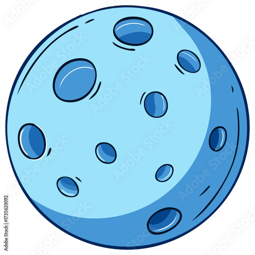 Cartoon full moon illustration showing craters, blue color, celestial orb, lunar surface vector