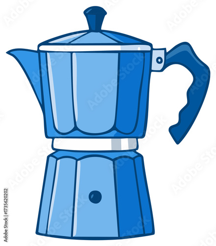 Blue Cartoon Illustration of a Moka Pot Stovetop Espresso Maker
