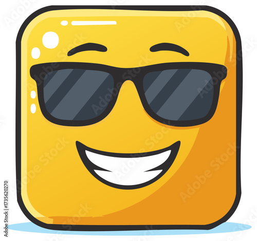 Happy Square Emoji Wearing Sunglasses and Smiling Big