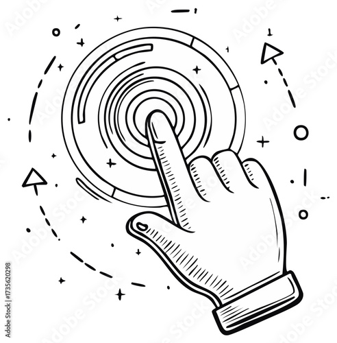 Hand Touching Screen Doodle Style Interface Control Concept Interaction Gesture
