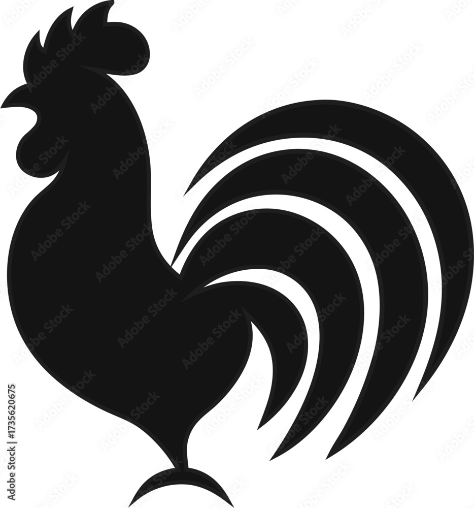 Obraz premium Stylish rooster silhouette logo vector art, flat farm animal symbol ideal for agriculture branding and poultry business identity.