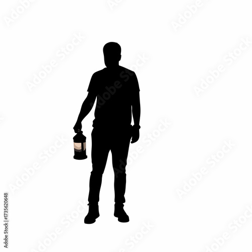 Silhouette of literacy trainer organizing night class with lantern isolated on white background