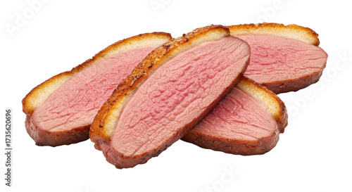 Fotografía Sliced duck breast isolated on transparent background, cooked poultry meat with