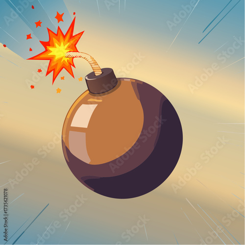 Comic bomb boom vector element. Hand drawn cartoon explosion bomb effect, splash, exclamation smoke element.