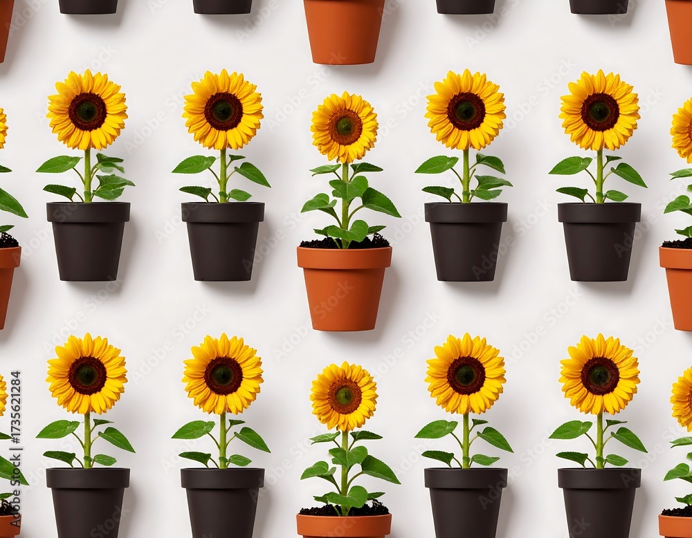 Obraz premium Pattern of sunflowers in pots