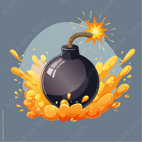 Comic bomb boom vector element. Hand drawn cartoon explosion bomb effect, splash, exclamation smoke element.